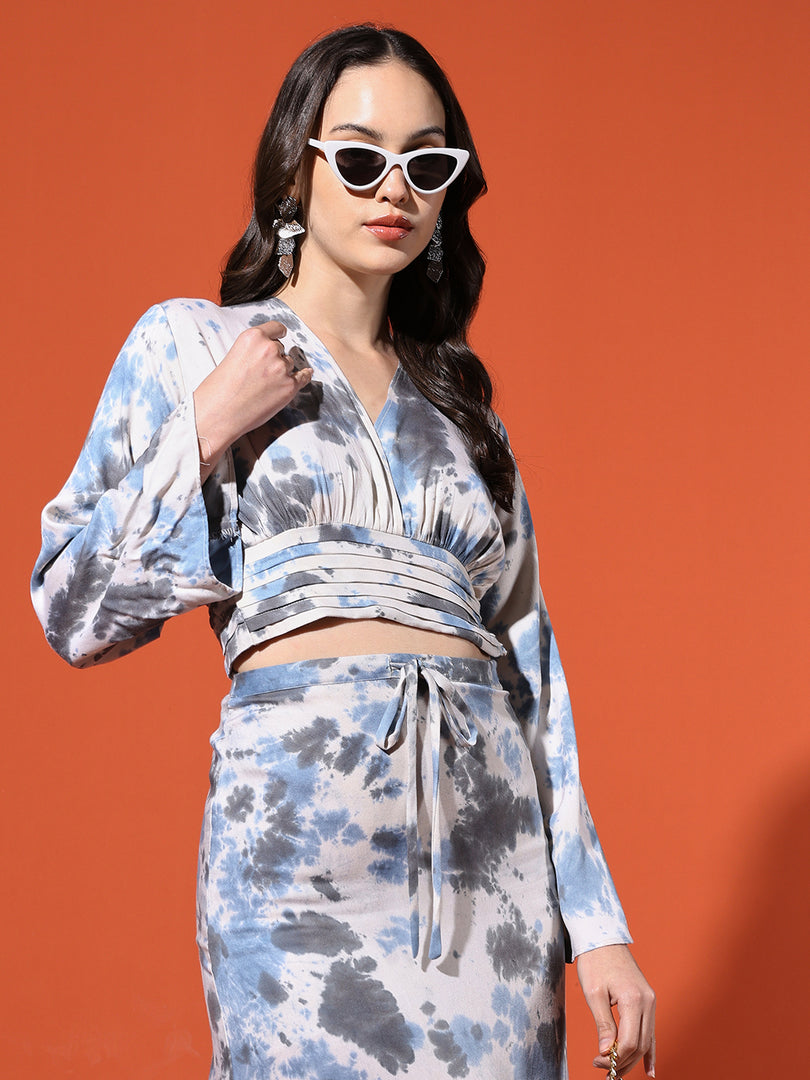 Azure Storm Tie-Dye Midi Skirt