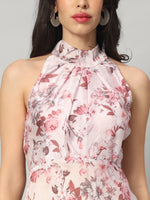 Load image into Gallery viewer, Elegant Floral Halter Neck Midi Dress
