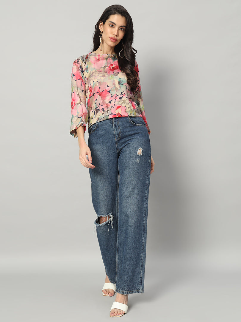 Floral Symphony Satin Blouse