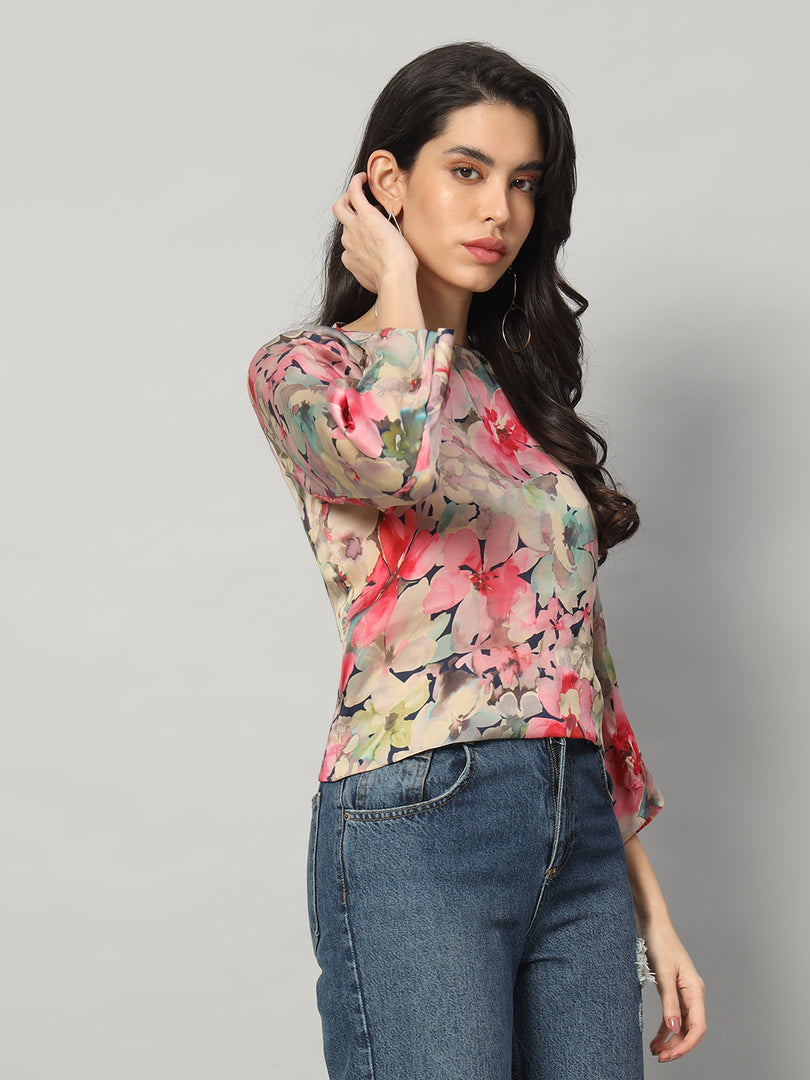 Floral Symphony Satin Blouse