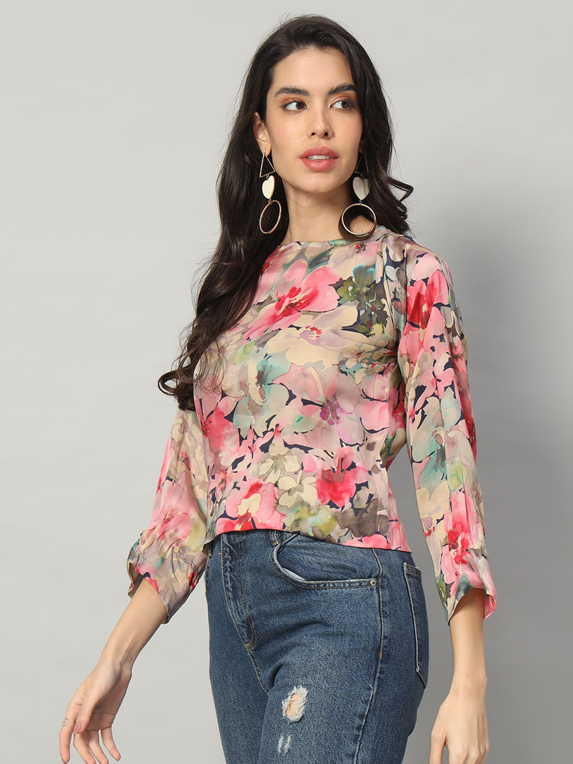 Floral Symphony Satin Blouse