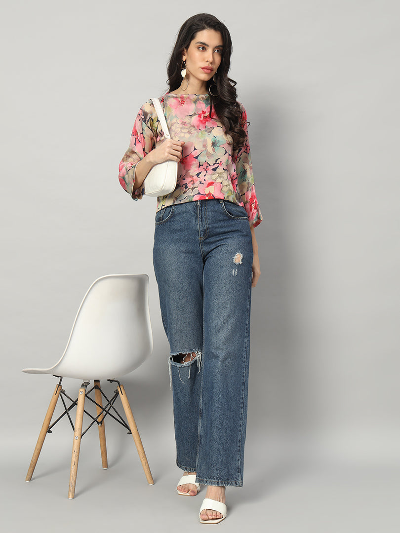 Floral Symphony Satin Blouse