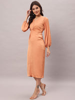 Load image into Gallery viewer, Peach Satin Knotted Midi Dress
