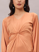 Load image into Gallery viewer, Peach Satin Knotted Midi Dress