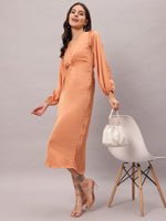 Load image into Gallery viewer, Peach Satin Knotted Midi Dress