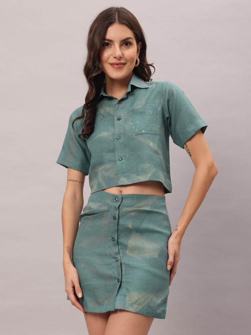 Teal Button-Down Mini Skirt