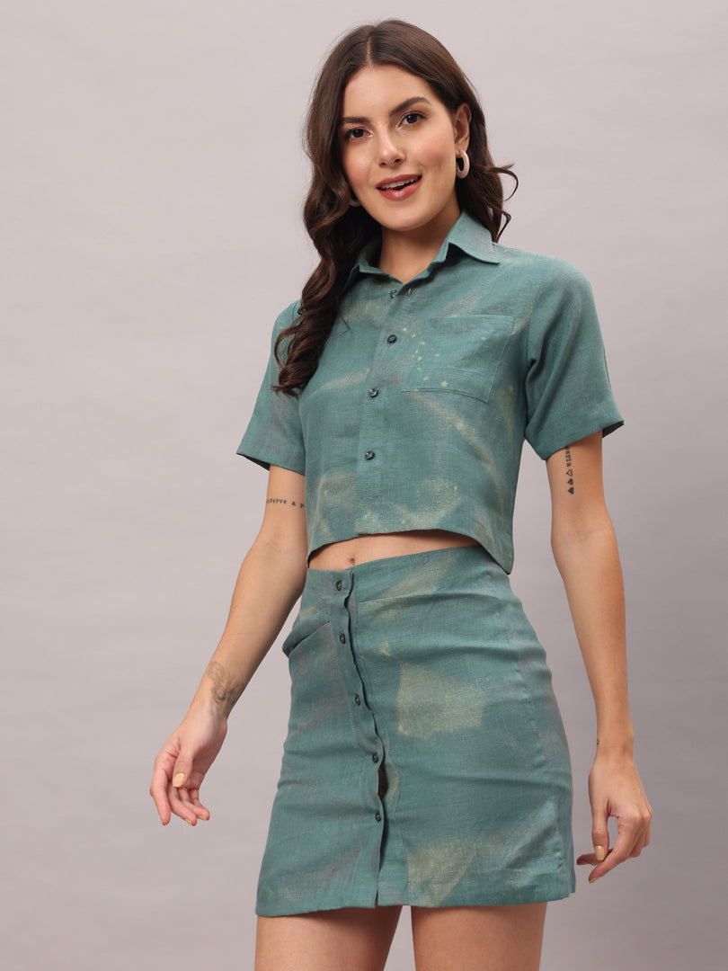 Teal Button-Down Mini Skirt