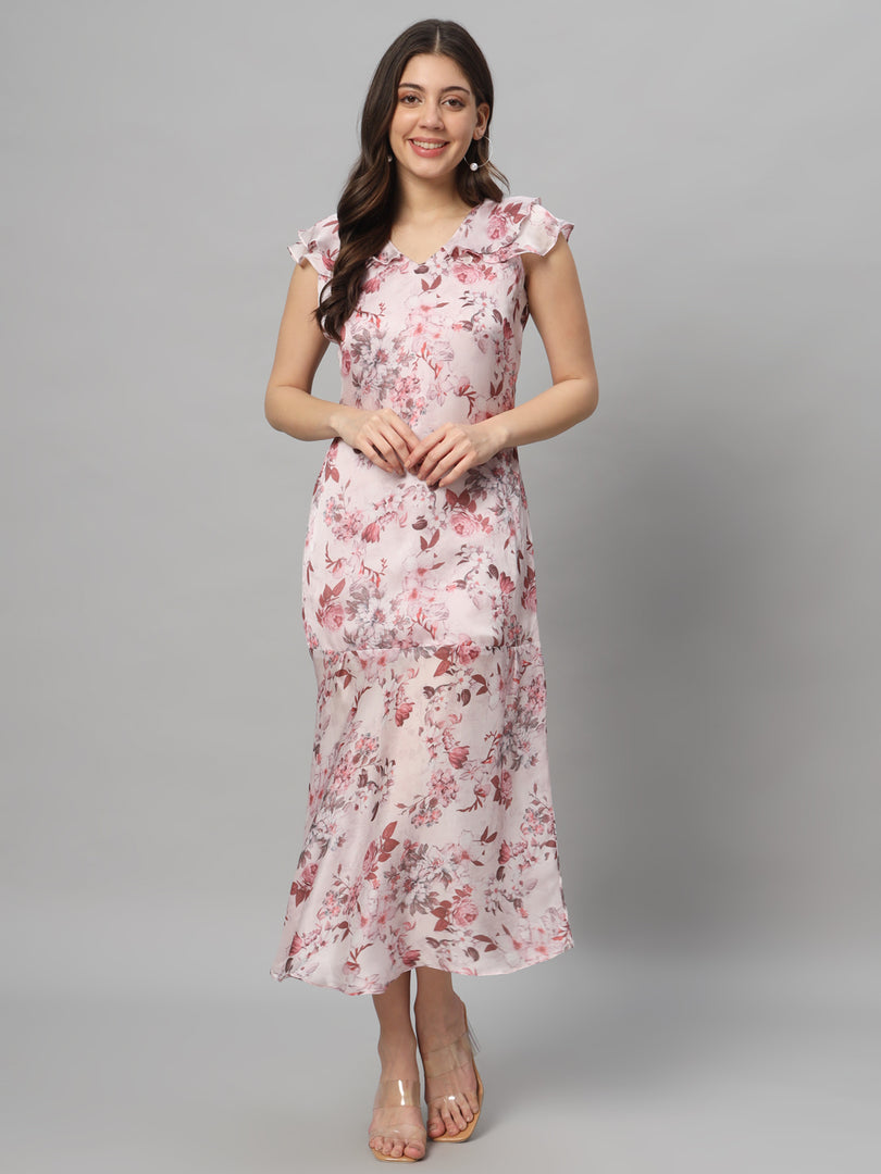 Rosy Breeze Flutter Midi Dress