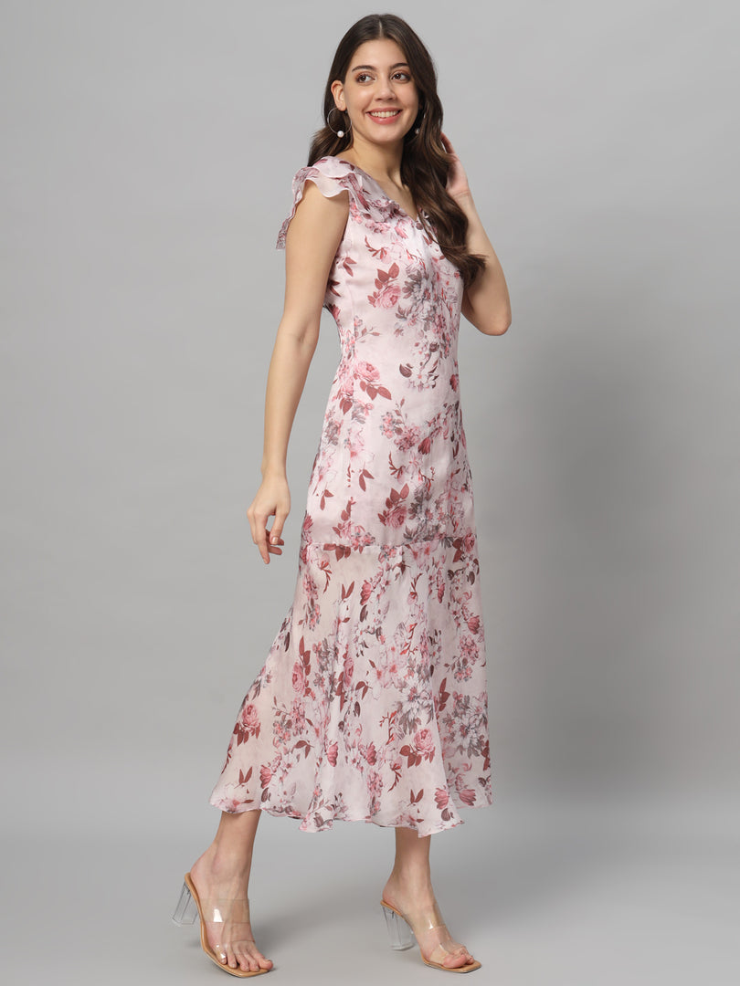 Rosy Breeze Flutter Midi Dress