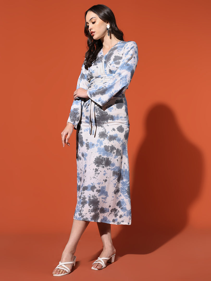 Azure Storm Tie-Dye Midi Skirt
