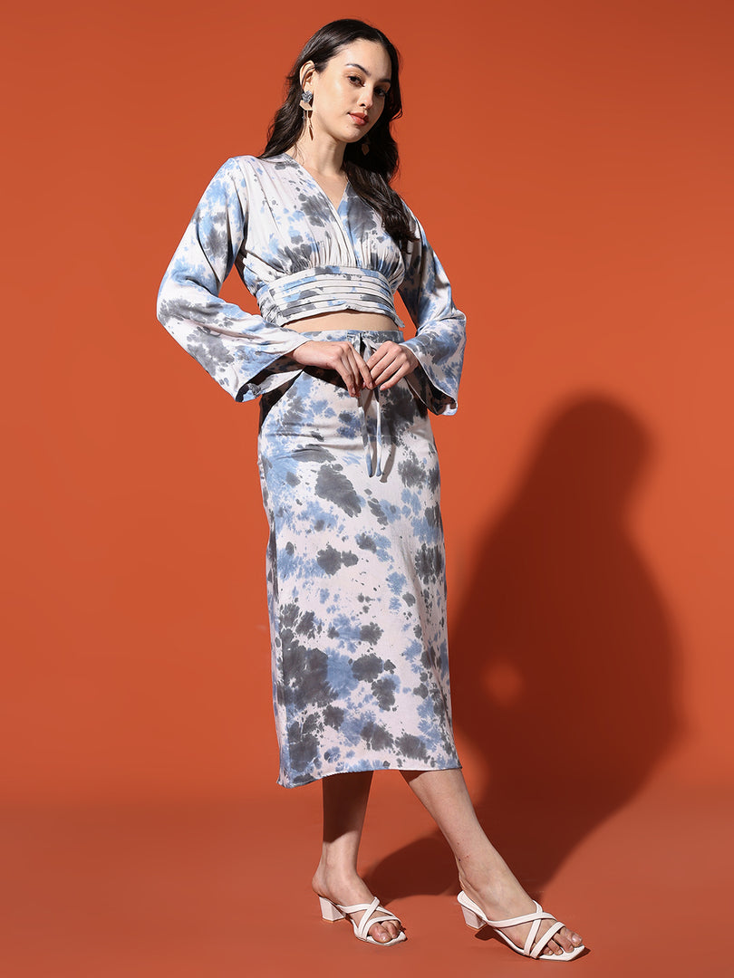 Azure Storm Tie-Dye Midi Skirt