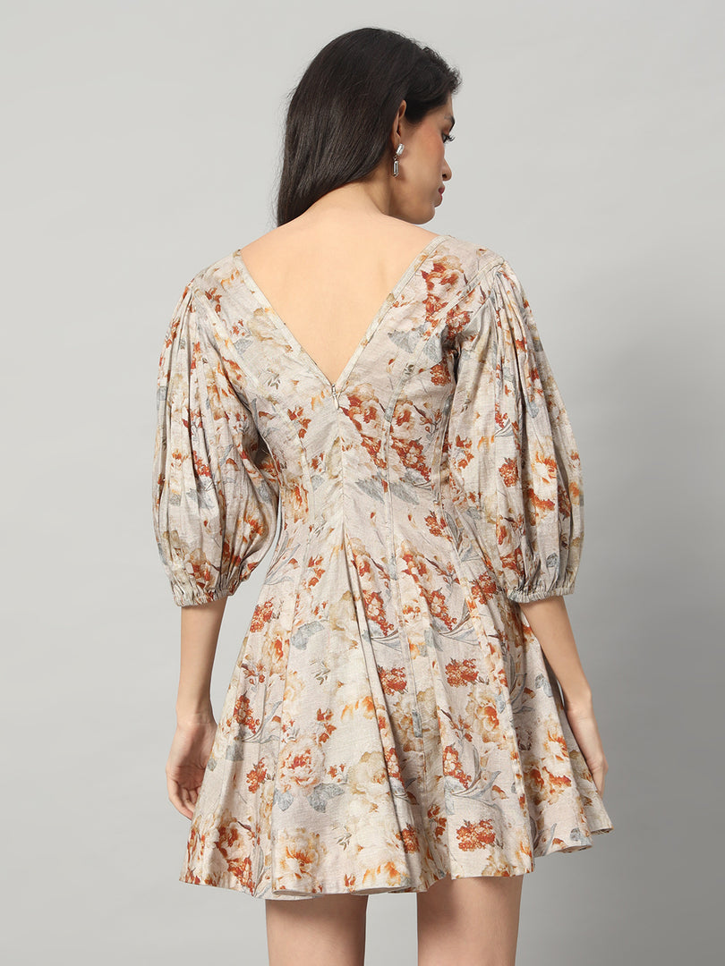 Vintage Floral Puff Sleeve Mini Dress