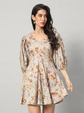 Vintage Floral Puff Sleeve Mini Dress