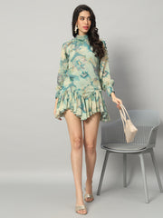 Ocean Mist Ruffle Hem Mini Dress