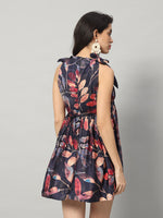 Load image into Gallery viewer, Midnight Leaves Tie-Shoulder Mini Dress
