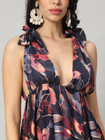 Load image into Gallery viewer, Midnight Leaves Tie-Shoulder Mini Dress
