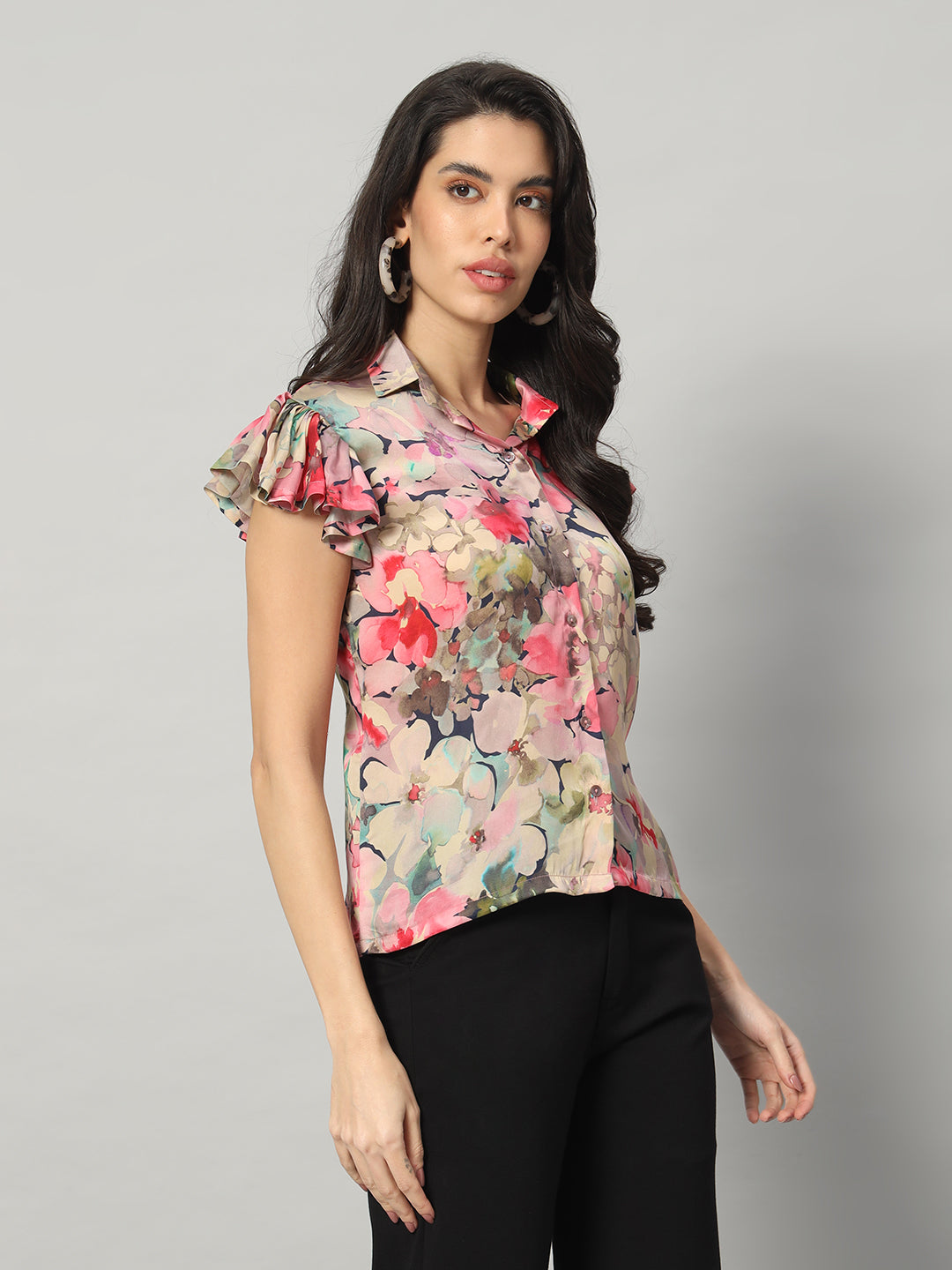 Petal Whisper Ruffle Sleeve Shirt