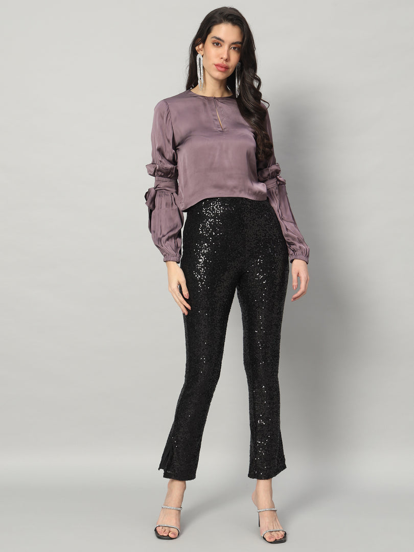 Moonlit Satin Bow-Tie Blouse