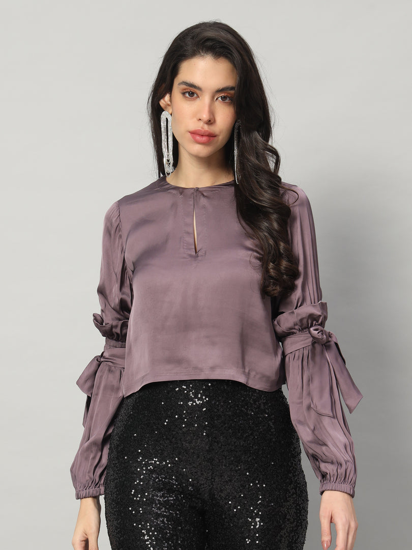 Moonlit Satin Bow-Tie Blouse