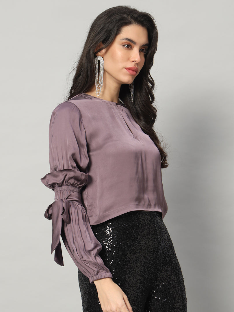 Moonlit Satin Bow-Tie Blouse