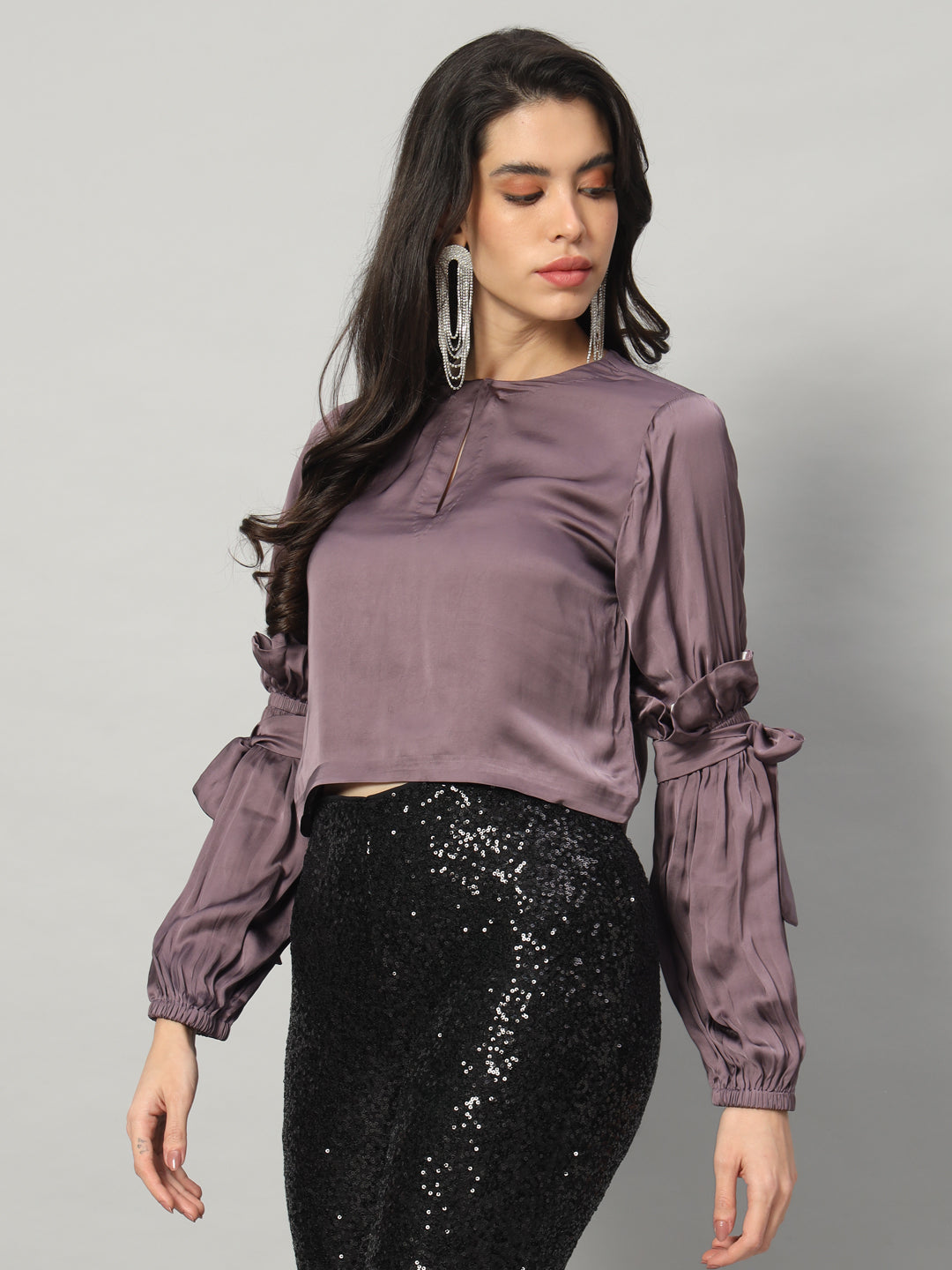 Moonlit Satin Bow-Tie Blouse