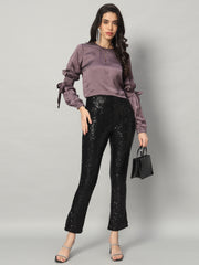 Moonlit Satin Bow-Tie Blouse