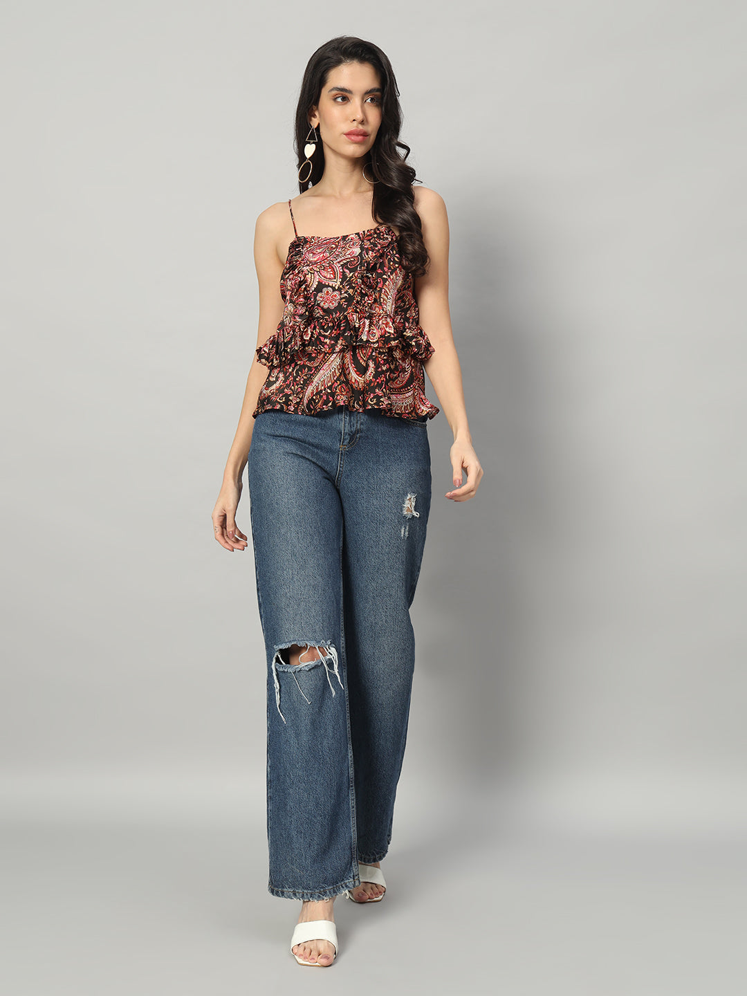 Midnight Paisley Ruffle Top