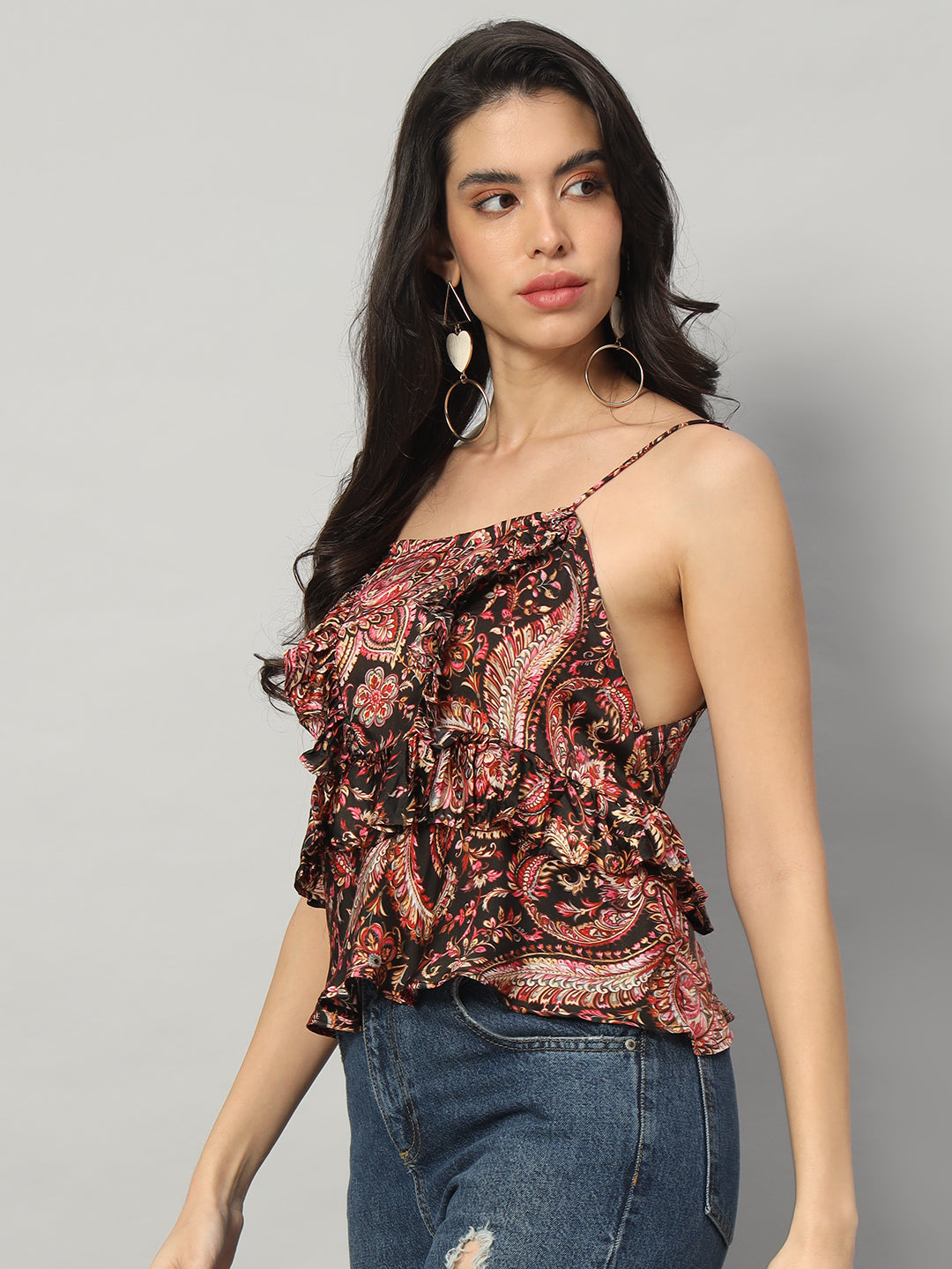 Midnight Paisley Ruffle Top