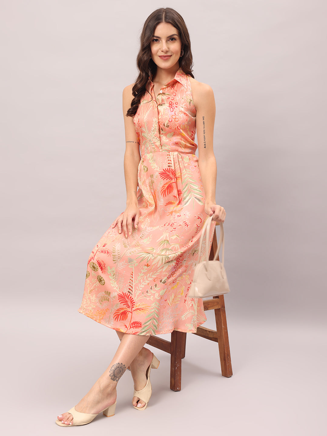 Coral Garden Midi Dress